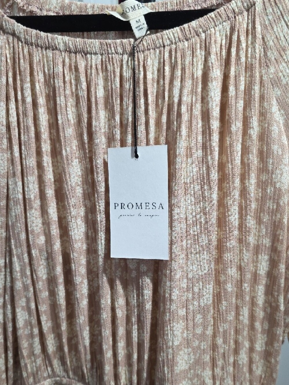 Promesa Cream Floral Smocked-Tiered Tunic with Flutter Sleeves - Picture 3 of 6
